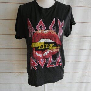 Prince Peter WM'S ROCK AND ROLL Tongue Black Tee T-Shirt Red Lips Size M GRAPHIC